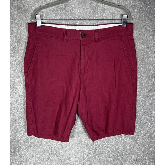 Old Navy Linen Cotton Ultimate Slim Chino Shorts Mens Size 34 Garnet Red Pockets - Picture 1 of 13